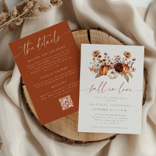 Fall Floral All in One QR Code Bridal Shower Invitation