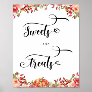 Fall floral and orange pumpkins Sweets and treats  Poster