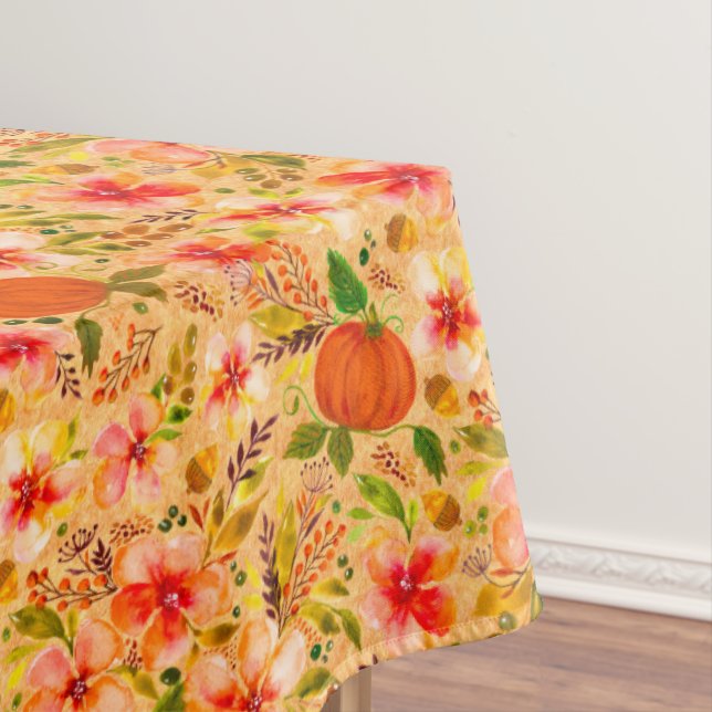 Fall Floral and Pumpkins-Harvest Home Decor Tablecloth (In Situ)