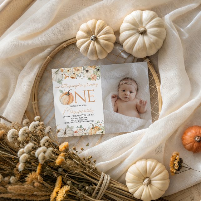Fall Floral Autumn Baby Girl Photo Invite (Creator Uploaded)