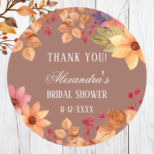 Fall Floral Autumn Bridal Shower Thank You  Classic Round Sticker