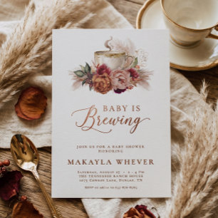 Fall Floral Baby is Brewing Coffee Baby Shower Invitation