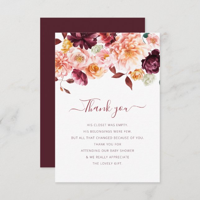 fall floral baby shower thank you card (Front/Back)