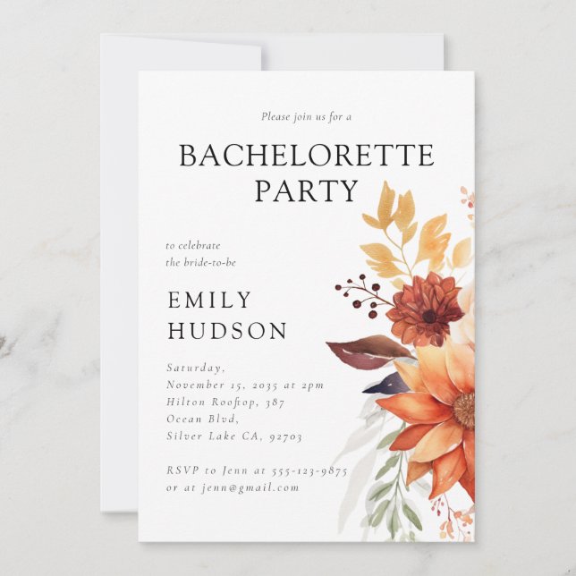 Fall Floral Bachelorette Party Invitation (Front)