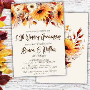 Fall Floral Beige 50th Wedding Anniversary  Invitation