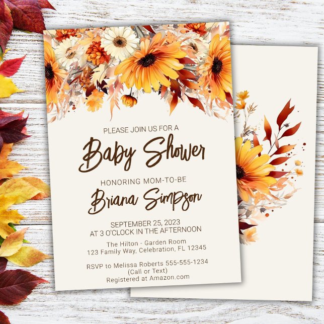 Fall Floral Beige Baby Shower Invitation (Creator Uploaded)
