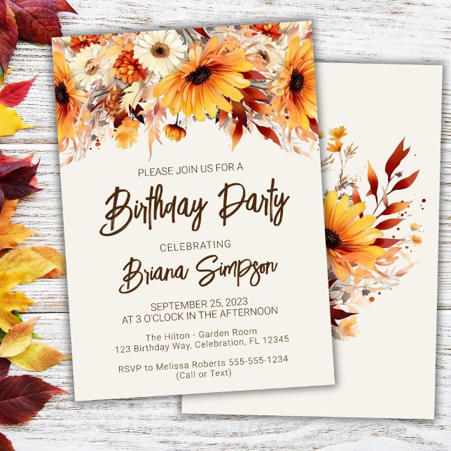Fall Floral Beige Birthday Party Invitation (Creator Uploaded)