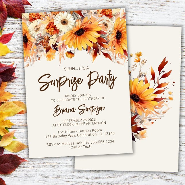 Fall Floral Beige Surprise Birthday Invitation (Creator Uploaded)