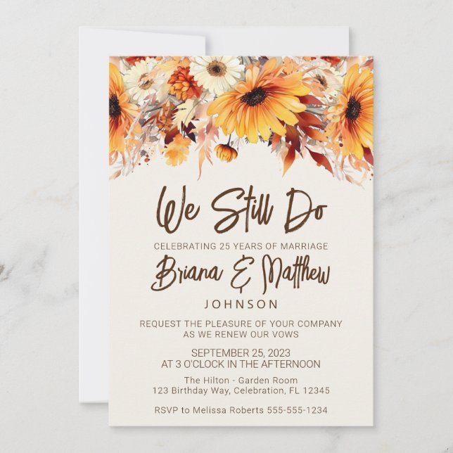 Fall Floral Beige Wedding Vow Renewal Invitation (Front)