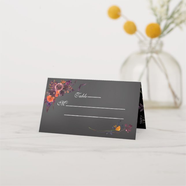 Fall Floral Black Monogram  Place Card (Front)