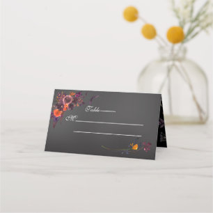 Fall Floral Black Monogram  Place Card