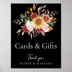 Fall Floral Black Wedding Cards & Gifts Sign