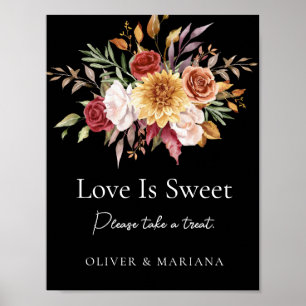 Fall Floral Black Wedding Love Is Sweet Sign