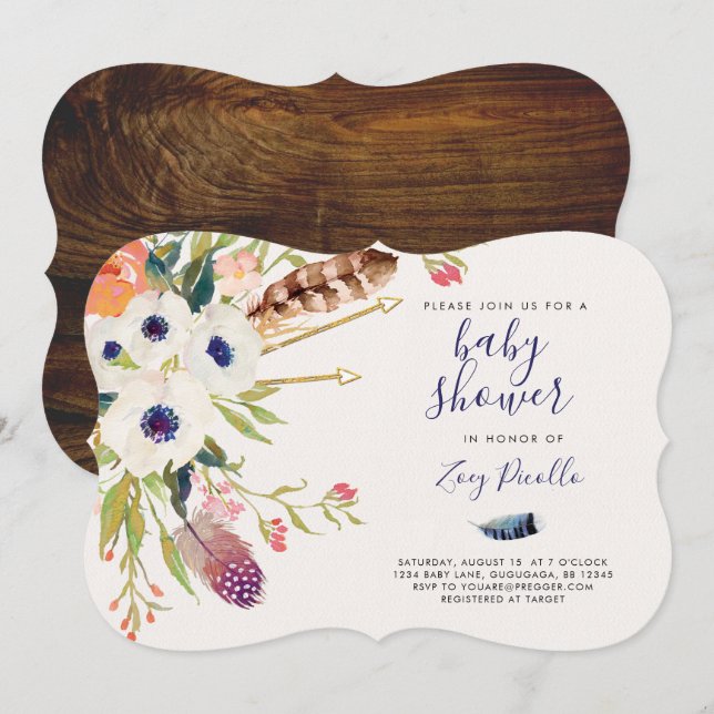 Fall Floral Boho Baby Shower Invitation (Front/Back)