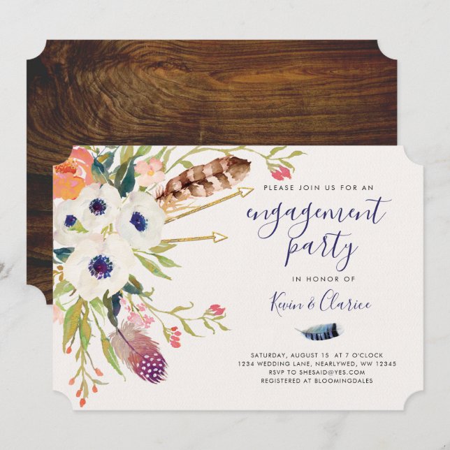 Fall Floral Boho Engagement Invitation (Front/Back)
