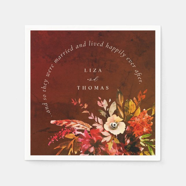 Fall Floral Boho Rustic Happily Ever After Wedding Napkin (Front)