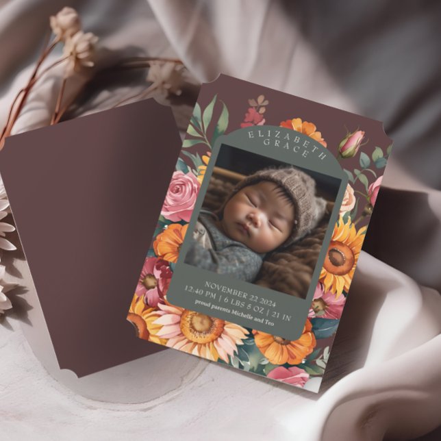 Fall Floral Border November Birth Announcement (Creator Uploaded)