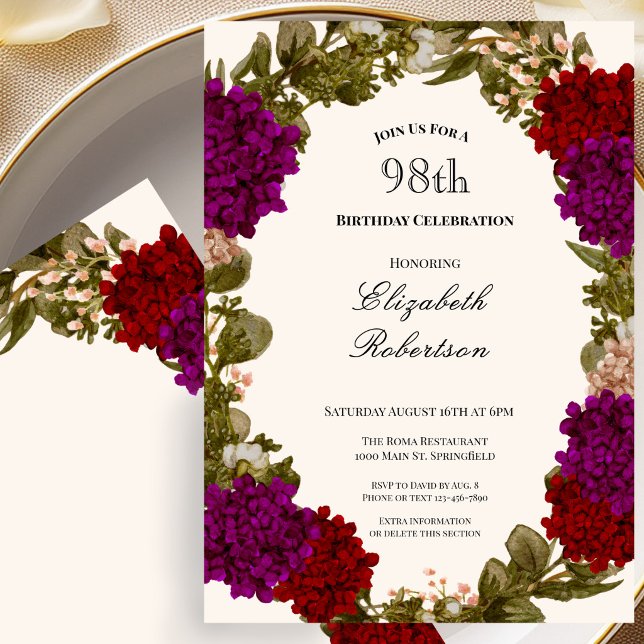 Fall Floral Border Womens 98th Birthday Invitation (Creator Uploaded)