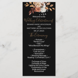 Fall Floral Bouquet Black Wedding Program Programme