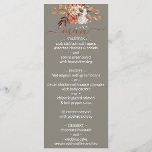Fall Floral Bouquet Grey Wedding Menu