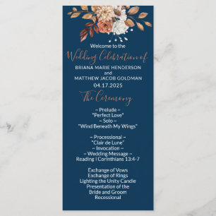 Fall Floral Bouquet Navy Blue Wedding Program Programme