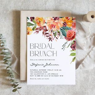 Fall Floral Bouquet QR Code Bridal Brunch Invitation