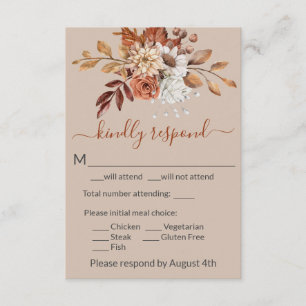 Fall Floral Bouquet Taupe Enclosure RSVP Card