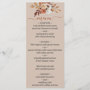 Fall Floral Bouquet Taupe Wedding Menu