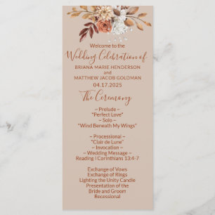 Fall Floral Bouquet Taupe Wedding Program Programme