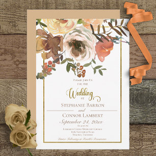 Fall Floral Bouquet w/ Gold Wedding Invitation