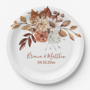 Fall Floral Bouquet White Wedding Paper Plate