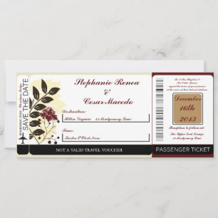 Fall Floral/Branc Boarding Pass Wedding Invitation