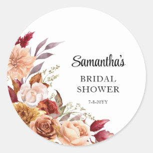 Fall Floral Bridal Shower Classic Round Sticker