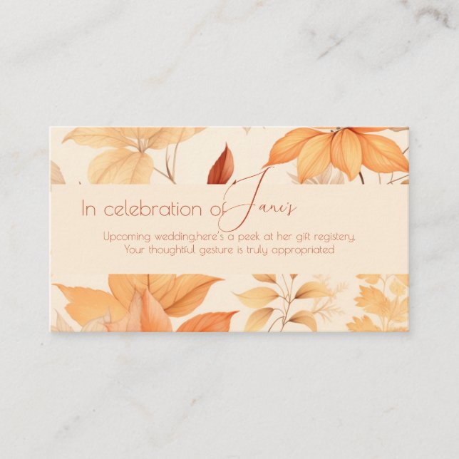   fall floral  bridal shower  gift registry card (Front)