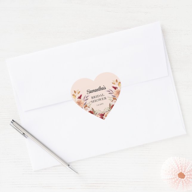Fall Floral  Bridal Shower  Heart Sticker (Envelope)