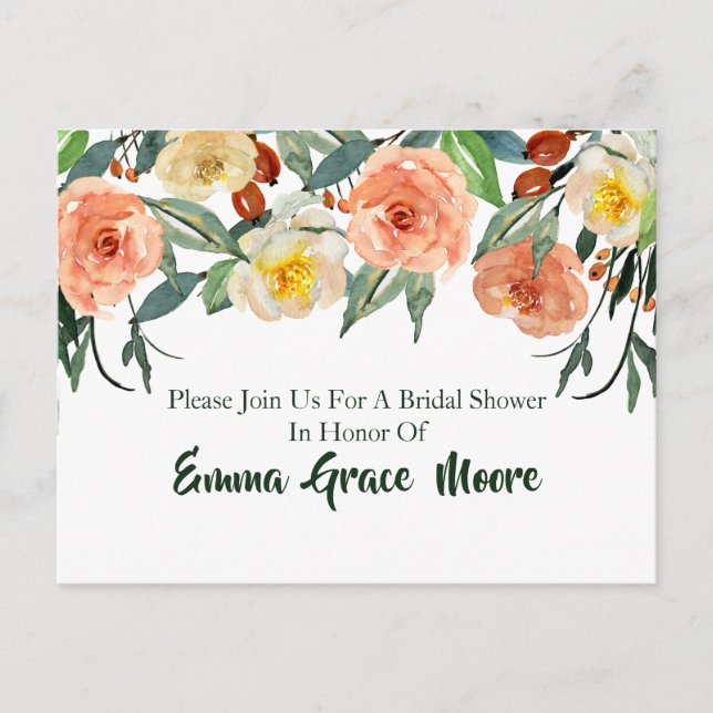 Fall Floral Bridal Shower Invitation Postcard (Front)