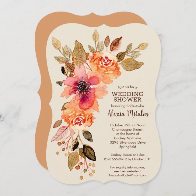Fall Floral Bridal Shower Invitations (Front/Back)