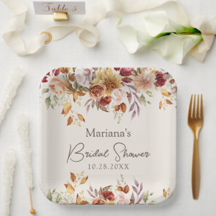 Fall Floral Bridal Shower Paper Plate