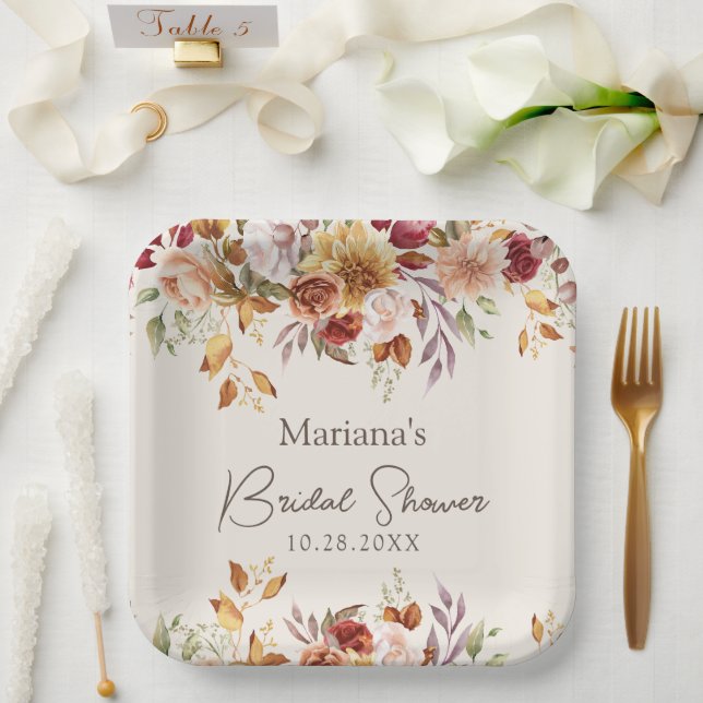 Fall Floral Bridal Shower Paper Plate (Wedding)