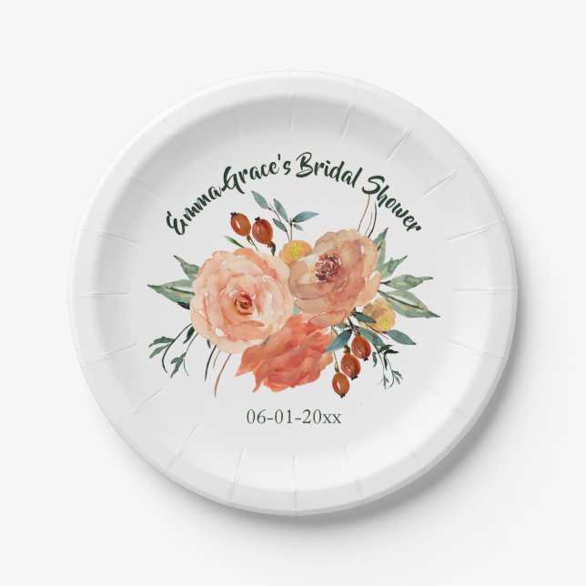 Fall Floral Bridal Shower Paper Plate (Front)