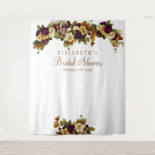 Fall floral bridal shower photo booth backdrop tapestry
