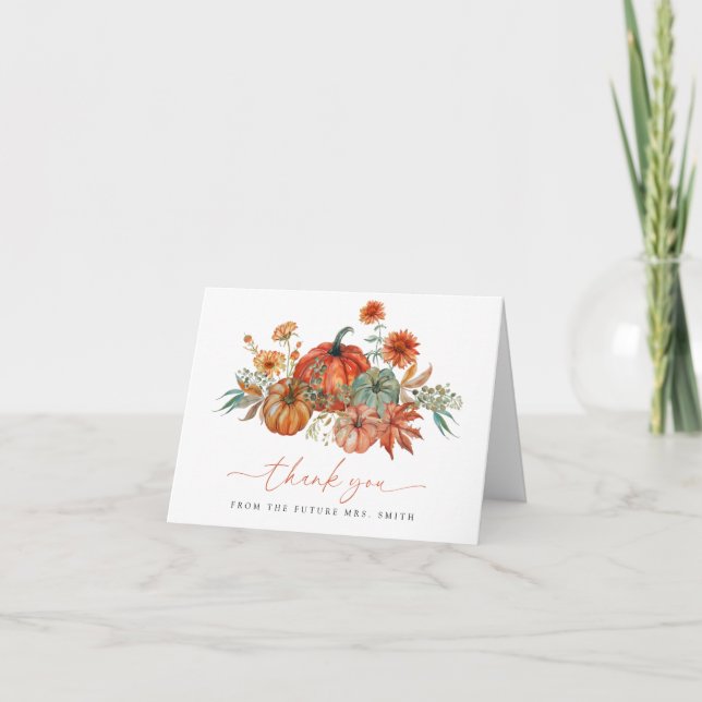 Fall Floral Bridal Shower Thank You Card (Front)