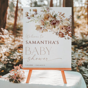 Fall floral brown neutral baby shower welcome poster