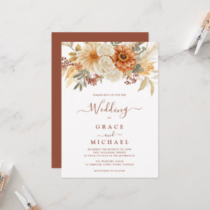 Fall Floral Burgundy Terracotta Wedding Invitation