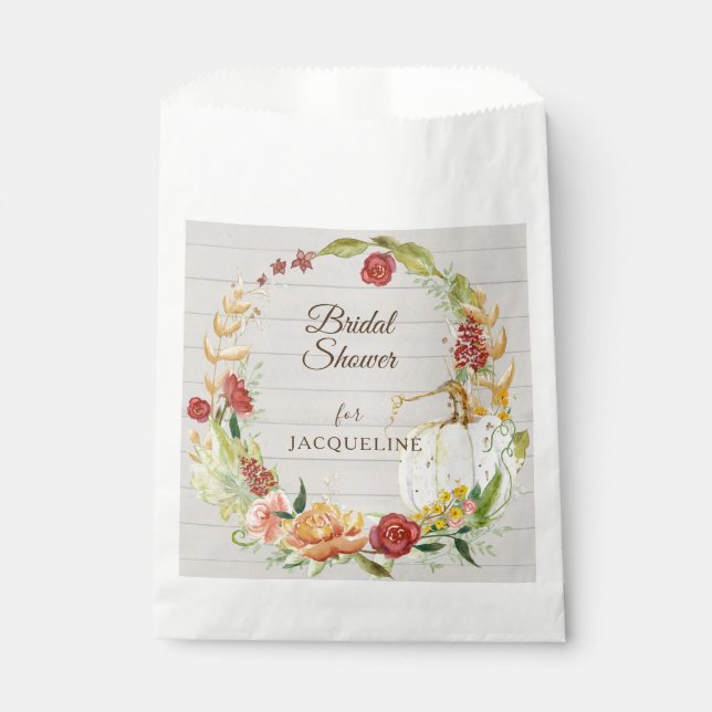 Fall Floral Burgundy White Pumpkin Bridal Shower Favour Bags (Front)