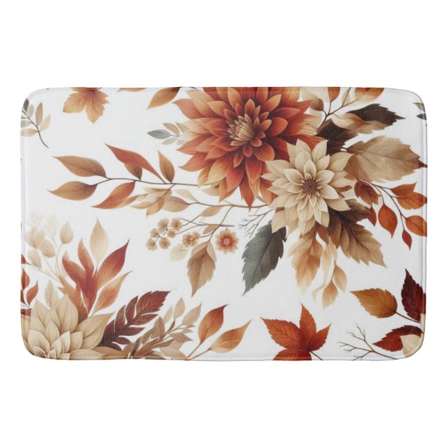 Fall Floral Copper Flower and Leaves Bath Mat (Front)