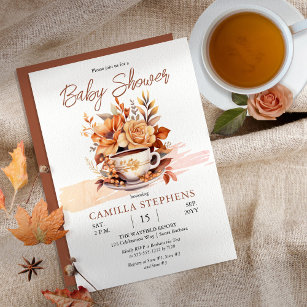 Fall Floral Cottage Core Teacup Baby Shower Invitation