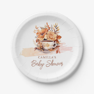 Fall Floral Cottage Core Teacup Baby Tea Shower Paper Plate