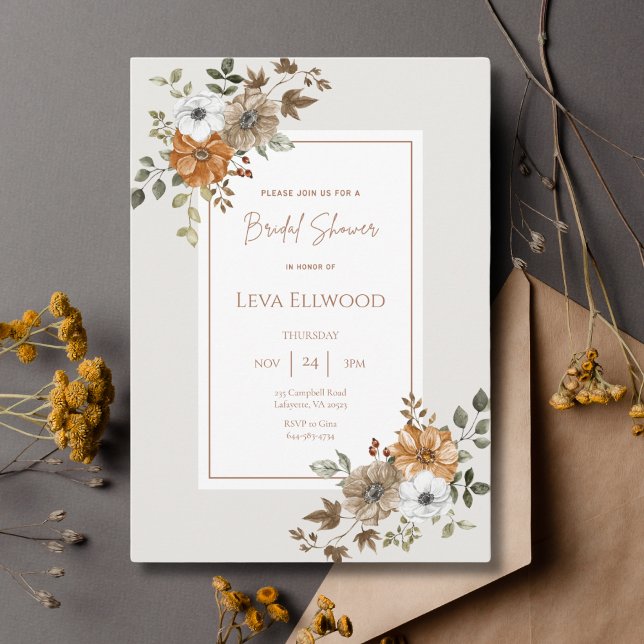 Fall Floral Elegant Bridal Shower Invitation (Creator Uploaded)
