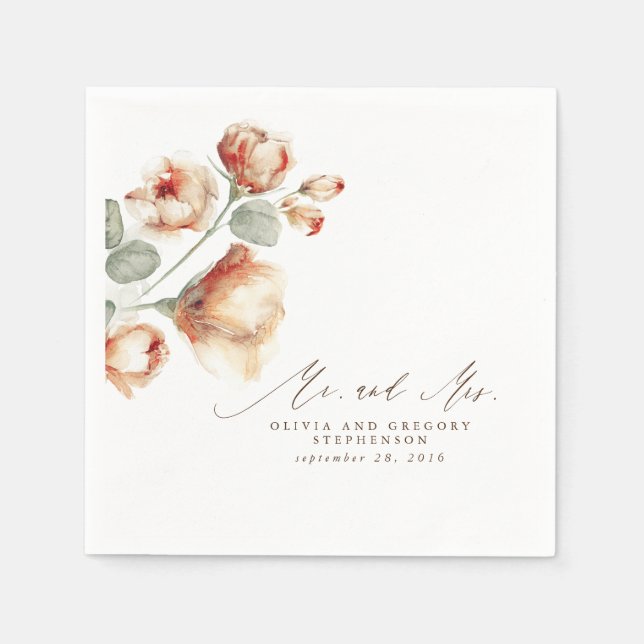 Fall Floral Elegant Mr and Mrs Wedding Napkin (Front)